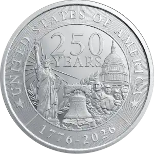 1 OZ SILVER ROUND 250TH ANNIVERSARY GOLDEN STATE MINT